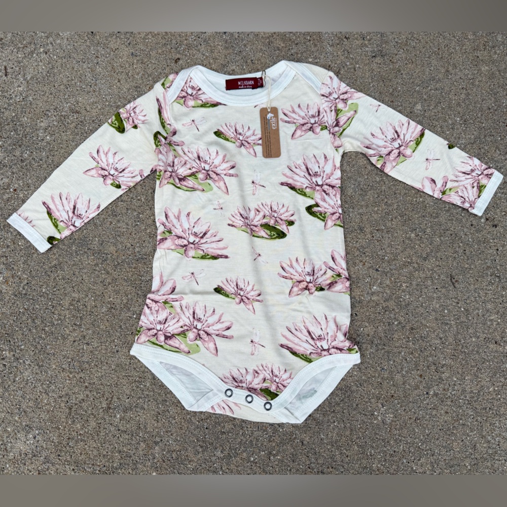 Milkbarn Pink and Green Floral Onesie - 12-18 months - NWT